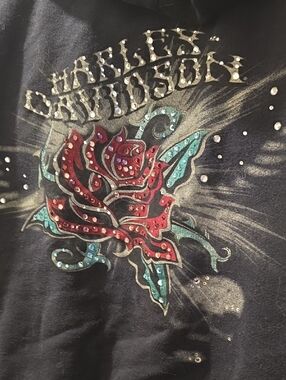 Harley-Davidson 100% Cotton Swarovski Crystal Ghost Skull Roses Hoodie - M